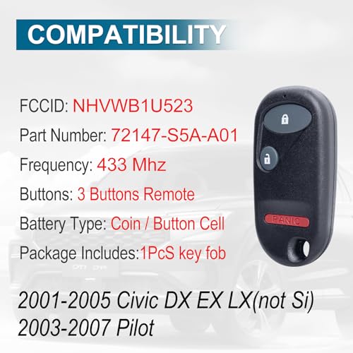image for Xucanarmy Keyless Entry Key Fob Replacement Fits for Honda Pilot 2003-