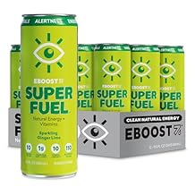 EBOOST SUPER FUEL Healthy Energy Drink - Ginger Lime 12 Healthy Energy Drinks - Focus & Productivity - 110 mg Caffeine + Nootropics, Electrolytes - No Sucralose, Taurine, Artificial Flavors