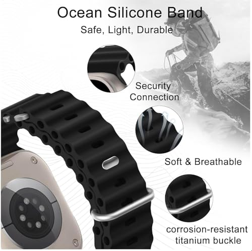Image of Ocean Band Strap Compatible Apple Watch Strap 42mm 44mm 45mm 49mm Ultra, Soft Silicone Replacement Sport Band for iWatch Series 8 /7 /6 /5 /4 /3 /2 /1 SE Adjustable Breathable Wrist Strap