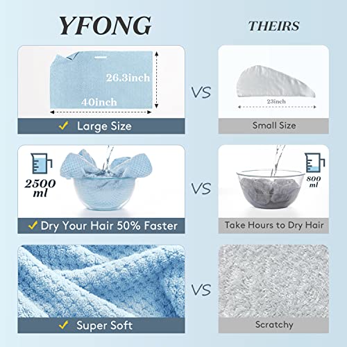 Image of YFONG Large Hair Towel Wrap for Women, Super Absorbent Microfiber Hair Towel for Curly Hair, Fast Drying Hair Turbans with Elastic,Hair Drying Towel Wrap for Hair Care 26.3 inch X 40 inch (Blue)