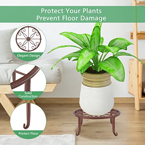5 Pack Brown Metal Plant Stand For Outdoor Indoor Plants, Bronze Heavy Duty Flower Pot Stands For Multiple Plant, Rustproof Iron Round Plant Shelf For Planter, Potted Plant Holder For Garden Home #TOP2