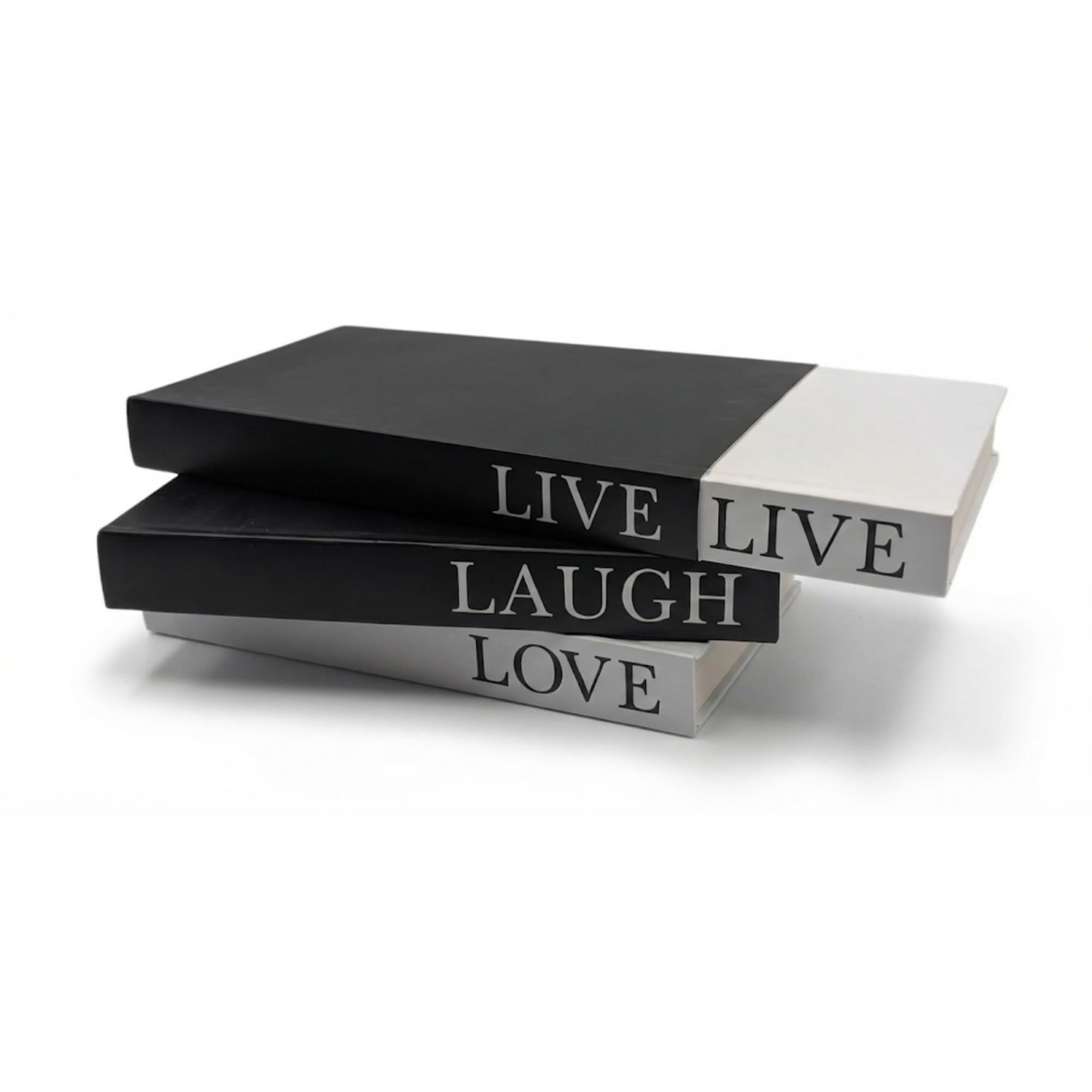 "Live Laugh Love" Room Decor & Home Decoration - 3 Real Coffee Table Books with Reversible Covers - Living Room Accessories, Shelf Ornaments & Bedroom Decor Kit with Rustic Twine & Boxwood Stem