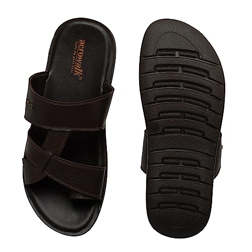 AEROWALK Stylish T-Shape Fashion Sandal/Slipper for Men | Comfortable | Lightweight | Anti Skid | Casual Office Footwear (9618_BROWN_41)