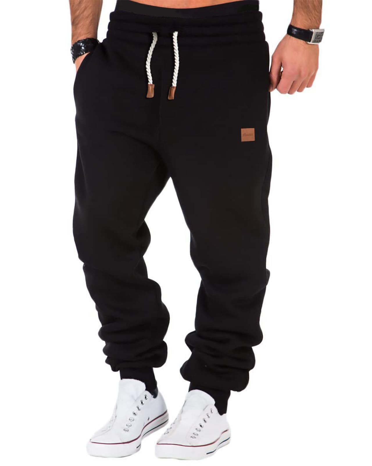 PIDOGYM Mens Fleece Sweatpants Heavyweight Elastic Waist Tapered Joggers Workout Running with Pockets