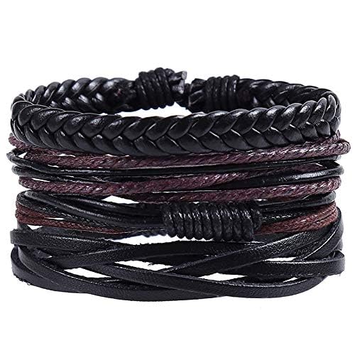 MEENAZ Bracelet for Men Black | Leather Bracelet for boys |Magnetic-Clasp Leather Mens Beads Bracelet | Bracelets for Men Stylish Combo Silver Stainless Steel Birthday Gift Anniversary Husband 750 (B0D1NB5YV9) Amazon Price History, Amazon Price Tracker