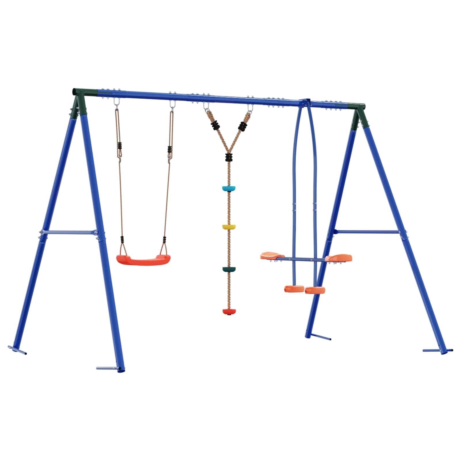 Set di altalena per esterni, multicolore, 263 x 185 x 185 cm, in acciaio PE, resistente alle intemperie, stabile telaio a A, regolabile in altezza, per bambini, giardino e parco giochi