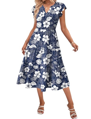Image of ZEAGOO Womens Summer Casual Dresses Ruffle Sleeve V Neck Midi Dress Flowy Tiered Dress with Pockets Boho Sundresses