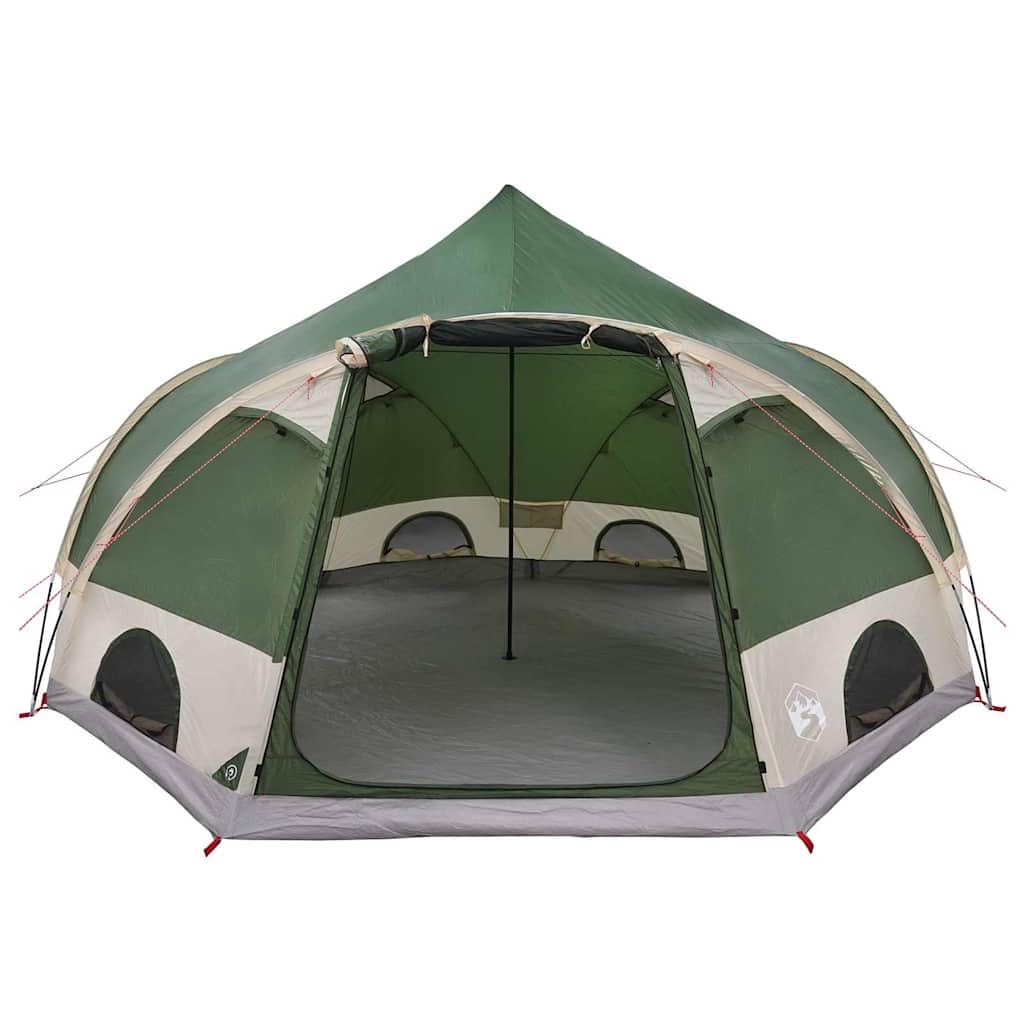Dome Zelt für 4 Personen mit Dach Grün 505 x 450 x 248 cm, Familienzelt aus 185T Polyester mit PU-Beschichtung, stabilen Stahlstangen, Belüftungsfenster und E-Port, inklusive 12