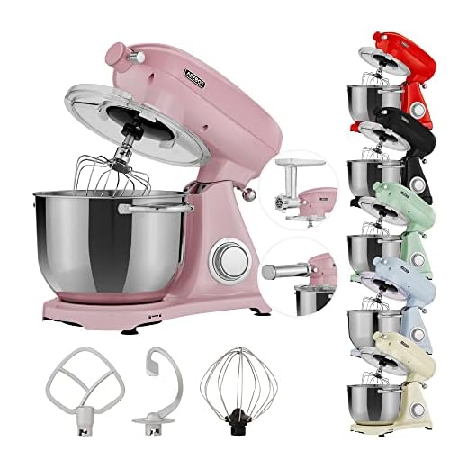 Arebos Batidora Amasadora Multifunción Retro 1800W | Rosa| Recipiente de acero inoxidable de 6 L | Robot de Cocina con 3 herramientas Gancho para Amasar, Varillas, Gancho para mezclar, 6 Velocidade