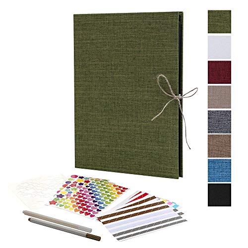 Linen Scrapbook, Guest Book, 70 Black Pages Photo Album, 11.2 x 8.4 Inch DIY Photo Album, Great Craft Paper for Anniversary, Family, Wedding, Travel, Memory Book (Green)