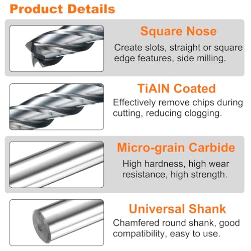 Image of HARFINGTON Carbide Square Nose End Mill Bit 7 /16 inch Cut Dia 4 Flutes TiAlN Coated Milling Cutter for Hardened Steel Metal (7 /16 inch Shank 2 inch Cut Length 4-1 /4 inch Long 30 Degree Helix HRC53-55)