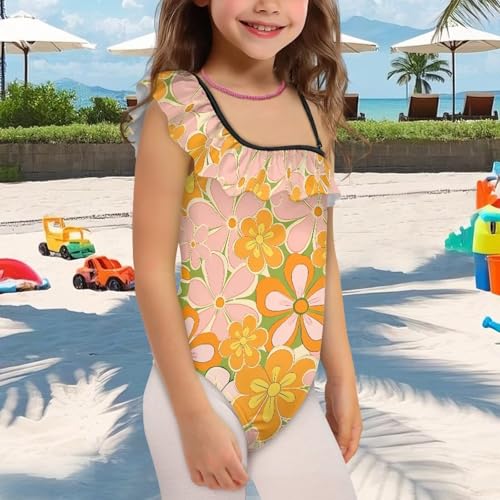 UNICEU Girls Floral One Piece Swimsuit One-Shoulder Ruffles Swimsuits Sleeveless Breathable Bathing Suit for Beach4