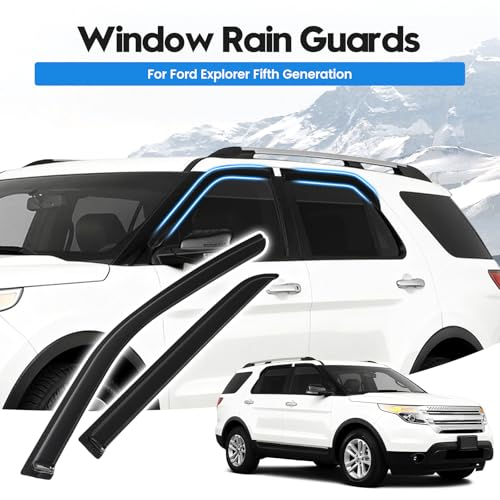 Image of Explorer Rain Guard - Window Visors for Ford Explorer 2011-2019, Tape-On Side Window Rain Guards for Explorer, 4PCS, Black, Car Accessories