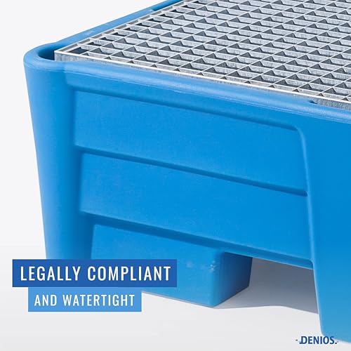 DENIOS® Spill Containment Pallet for 2 Drums - 66 Gal Sump, 52"x36"x15" Spill Containment Tray, Heavy Duty Spill Tray with Galvanized Grating for Safe Spill Containment & Compliance