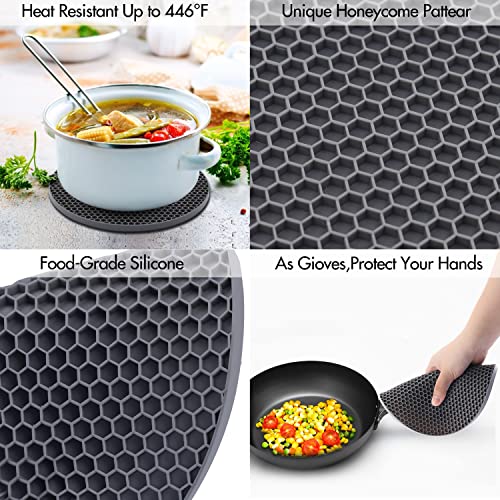 Image of Silicone Trivets for Hot Pots and Pans, 0.31 inch Thick Trivet Mat for Hot Dishes Set of 4, Heat Resistant Durable Flexible Silicone Mat Pot Mat for Countertop, Easy to Wash and Dry, Dark Gray