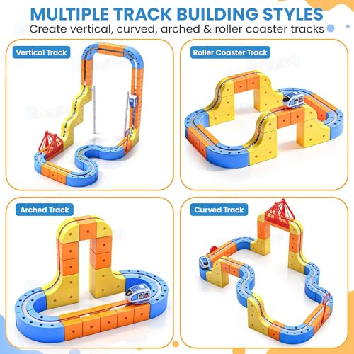 Image of Kidology Magnetic Train Track Set for Kids | 70-Piece Flexible 3D Magnetic Monorail with Motorized Train | DIY Gravity-Defying Race Track Toy for STEM Learning | Gift for Boys & Girls