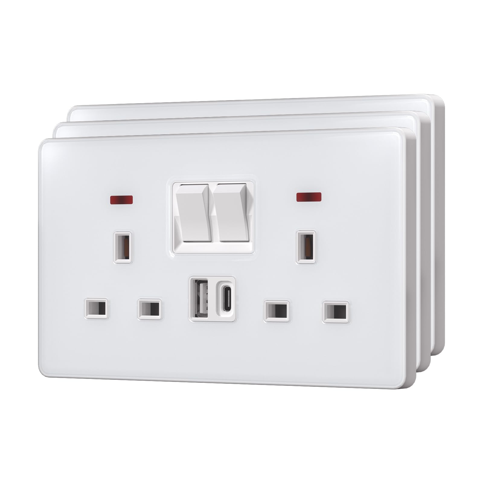 BSEED Double Socket with 20W USB-C Fast Charging,Glass Switched Wall Sockets,13A Electrical outlets with LED Indicator,Screws Included, โ image 1