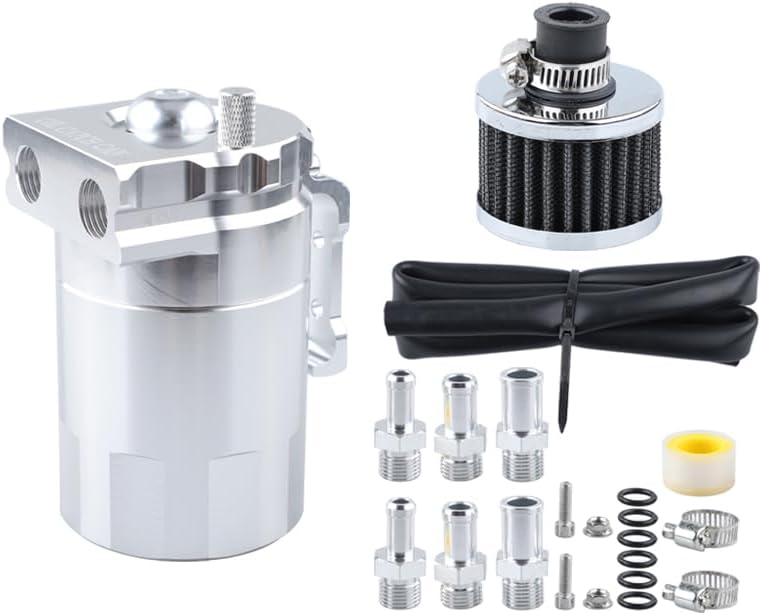 オイルセパレ ユニバーサルオイルキャッチリザーバーブリーザー缶タンク+フィルターキットシリンダーアルミニウムシルバーパープルブラック