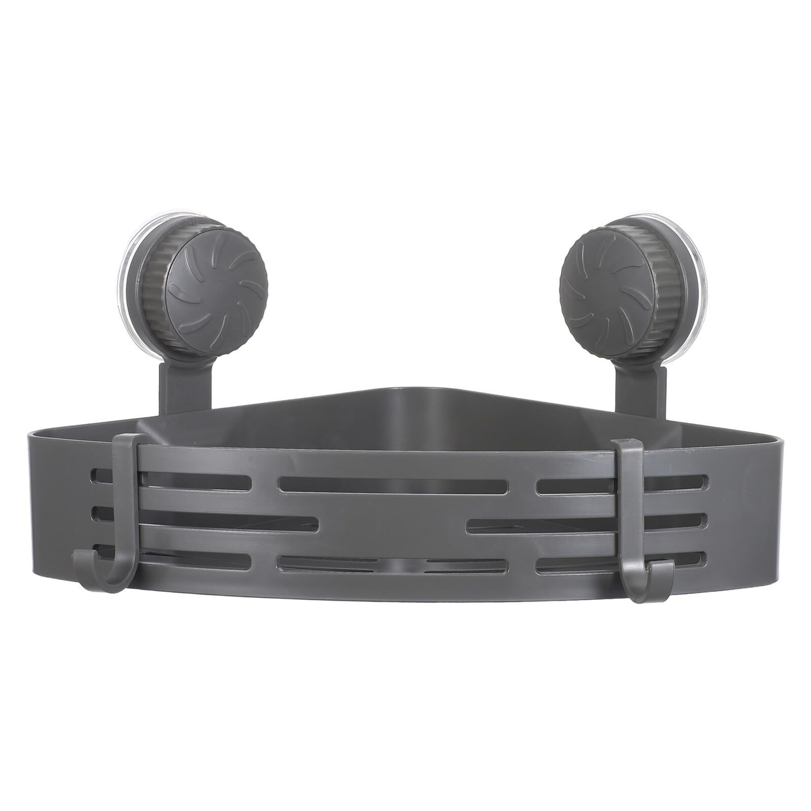 Estante de baño de esquina con ventosa potente, organizador triangular gris oscuro con gancho
