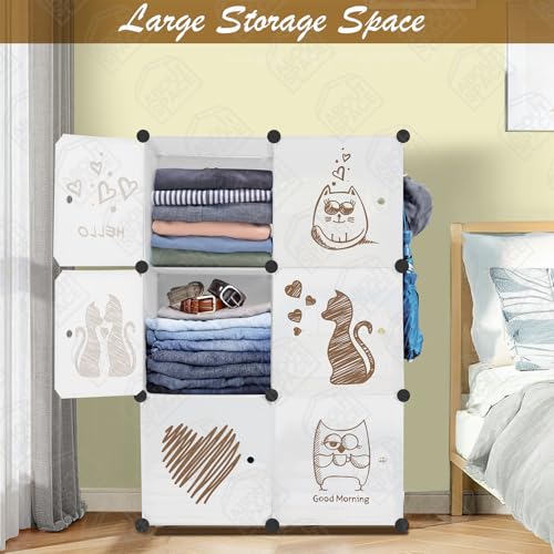 Image of ABOUT SPACE Professional Collapsible Wardrobe - DIY 6 Cube Plastic Almirah for Clothes with Side Hanger, Door Magnet & Hamer- Durable, Foldable Wardrobe for Storage |Non-slip Storage Organizer - White