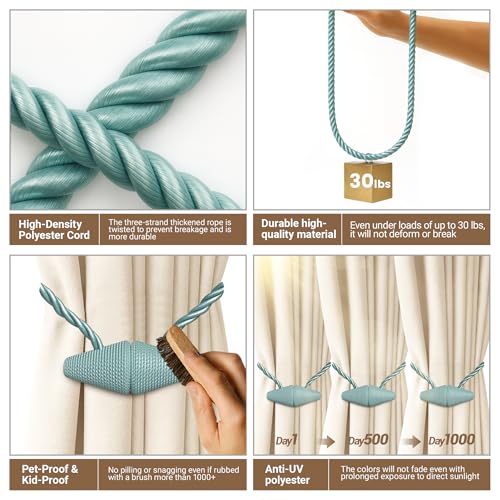 image for Hion Magnetic Curtain Tiebacks Gray Blue 2pcs, Curtain Tiebacks Buckle