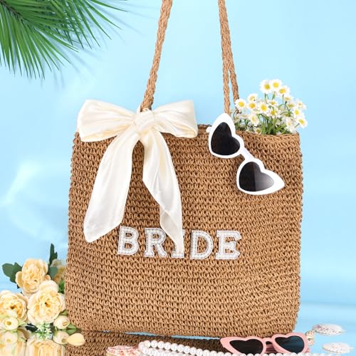 Bolso de playa tejido a mano estilo boho con lazo de seda miniatura 3