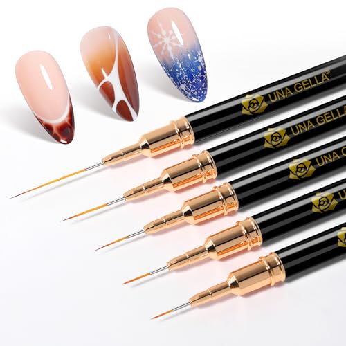 UNA GELLA Metallic Nail Art Brushes, Liner Pens Set 5Pcs For Nail...