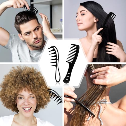 Sularpek 2 Stück Haarkämme, Breiter Zahnkamm, Hai Zahnkamm, Grobzinkiger Kamm, Kamm Locken, für Lockiges Nasses Gewelltes Dickes Haar Perücken Friseur Salon Damen und Herren (Schwarz)