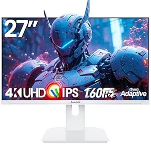 Gawfolk Gaming Monitor 27 Zoll UHD 4K 160Hz, Weiß IPS PC Bildschirm mit Lautsprecher, Computerbildschirm mit FreeSync, HDMI, DisplayPort, 178° Weiter Betrachtungswinkel, unterstützt VESA 75 * 75MM