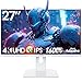 Gawfolk Gaming Monitor 27 Zoll UHD 4K 160Hz, Weiß IPS PC Bildschirm mit Lautsprecher, Computerbildschirm mit FreeSync, HDMI, DisplayPort, 178° Weiter Betrachtungswinkel, unterstützt VESA 75 * 75MM