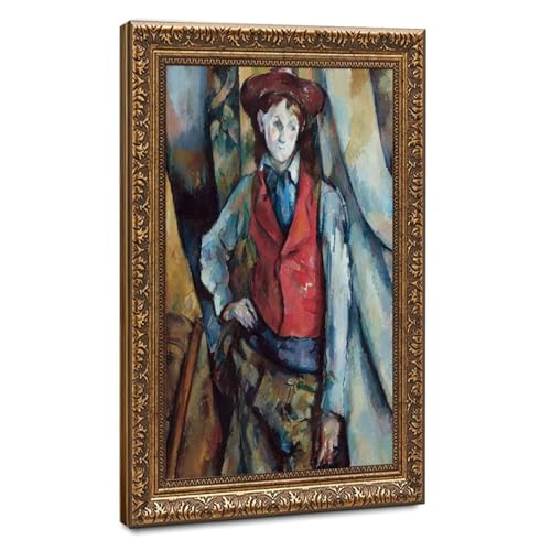 Toile Paul Cézanne garçon gilet rouge cadre suspendu décoration murale