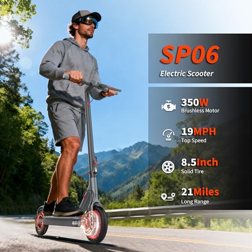 Image of VOLPAM Electric Scooter with 8.5 inch /10 inch Solid Tire, 350W /500W Powerful Motor & 19 /22 MPH Top Speed, 16-28 Miles Long Range, Folding E Scooter Choice