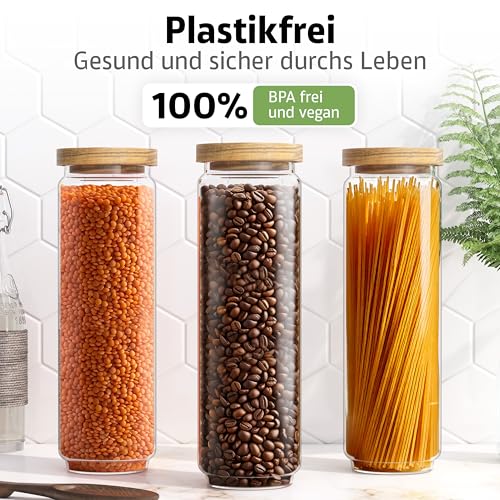 ElbFuchs Vorratsgläser mit Deckel luftdicht I 2x 1500ml I BPA-FREI & MOTTENSICHER I Vorratsdosen aus Borosilikatglas mit Holzdeckel I… – Ansicht 3
