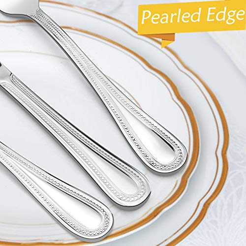 HaWare 60-Piece Stainless Steel Silverware Set for 12 – Pearled Edge Flatware with Knife, Fork, and Spoon, Dishwasher Safe