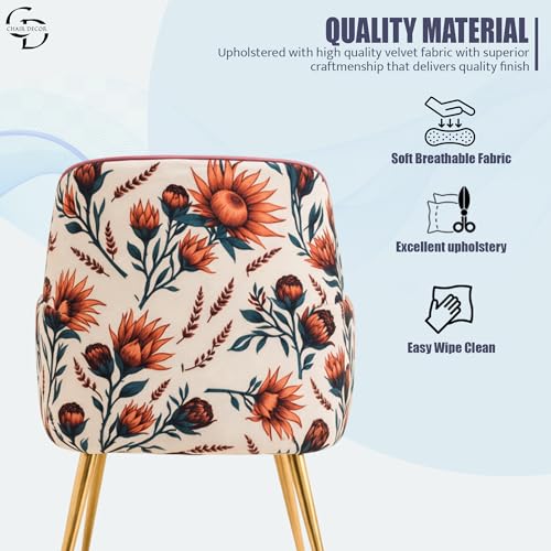Image of Velvet Accent Chair | Luxury Upholstered Armchair with Sturdy Metal Legs | Modern Comfortable Chair for Living Room, Bedroom, Office, or Cafe (Golden Legs, Black Floral)