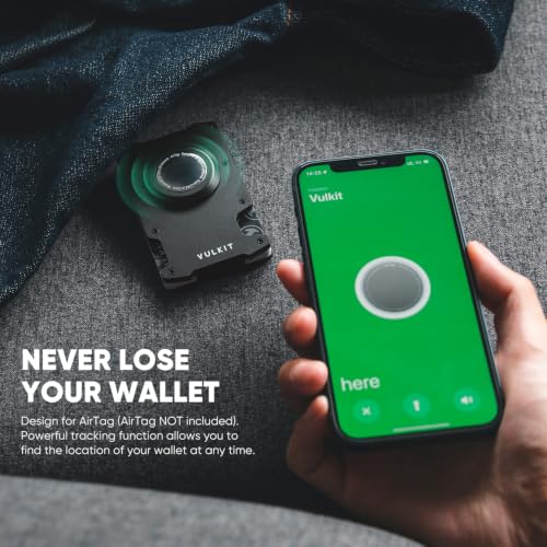 Image of VULKIT Minimalist Slim Wallet for Mens with Money Clip- RFID Blocking with AirTag Holder Design Metal Wallet, Matte Black
