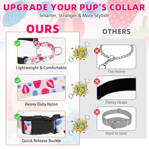 Image of Martingale Collar for Dogs for Small Medium Large Dogs, Soft Padded Nylon No Pull Dog Collar with Buckle, Adjustable No Slip Heavy Duty Durable Puppy Training Collar for Boys Girls, Pink L