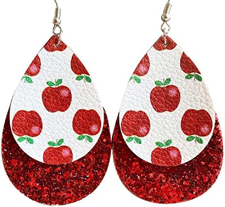 Funny Leather Layered Teacher Drop Dangle Earrings Apple Pencil Glitter Teardrop Class Subject Learning for Women Lightweight Teacher Appreciation Graduation Jewelry image 5