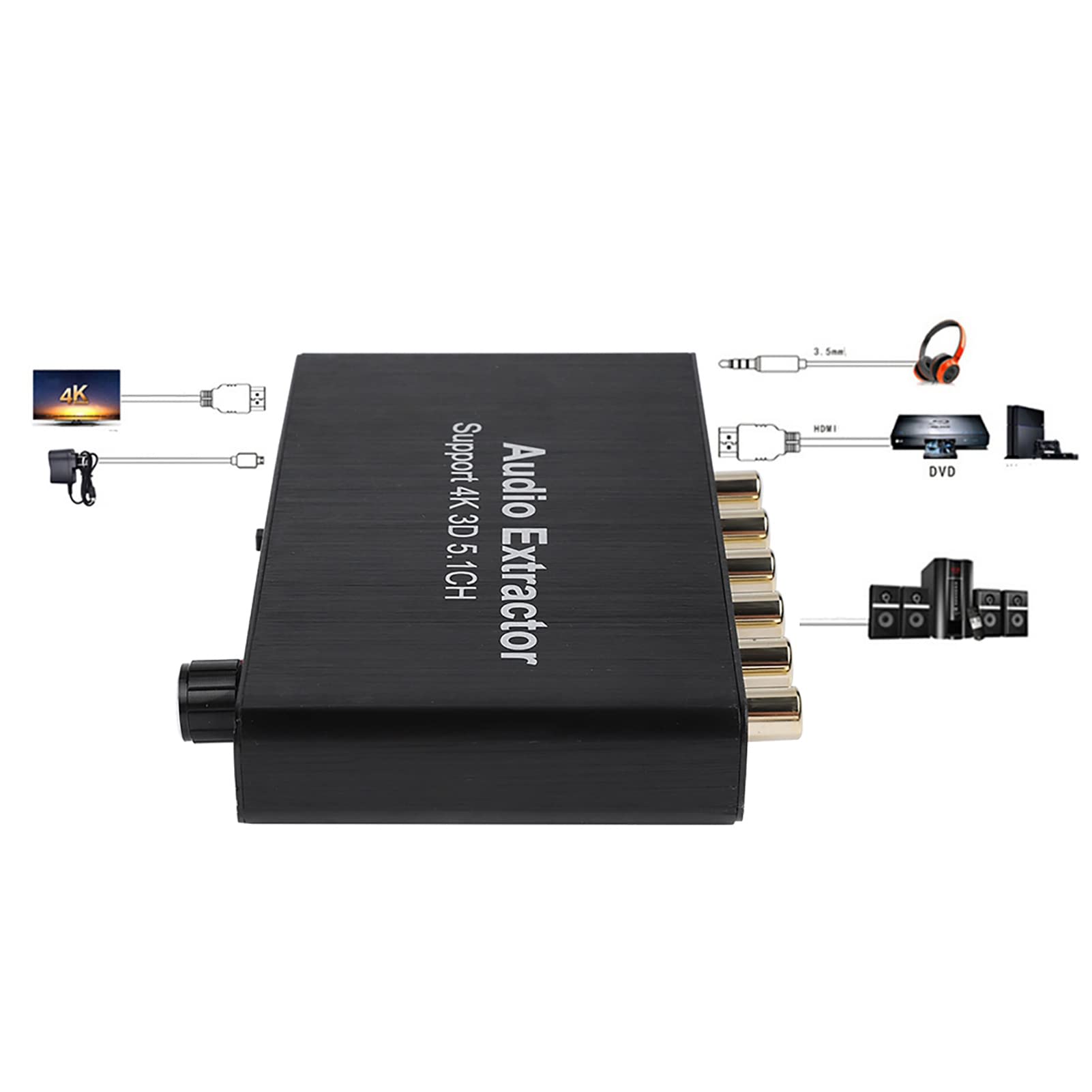 Buachois Estrattore Audio Decodificatore Audio 4K 3D a 5.1 Canali Convertitore HDMI con Uscite CEN SL SR FL FR per Home Cinema TV Box Consolle, Dispositivo Conforme UE per Audio Premium