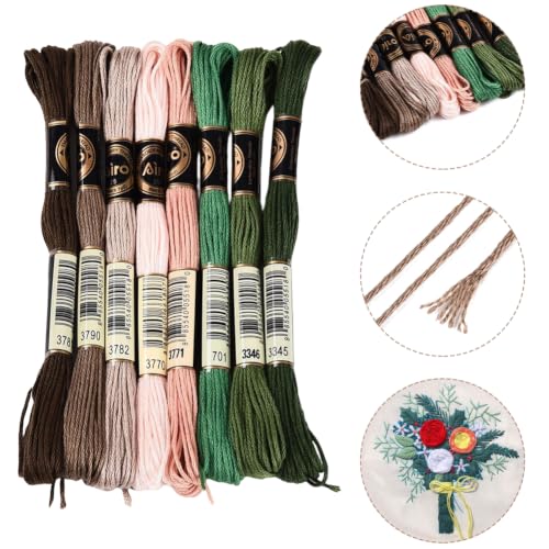 Image of 8 Skeins 70 Yards Green Embroidery Floss Thread for Hand Sewing