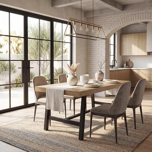 Image of GarveeHome Industrial Dining Table for 4-6 People, 63 inch Long Large Kitchen Table with Sturdy Metal Frame, Rectangular Counter for Dinner, Kitchen, Dining Room (Natural, 63 inch Non-extendable)