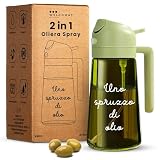 WELCOMAT Oliera Spray - 470 ml - Spruzzino Olio Per Friggitrice ad Aria, 2 in 1, Spray Nebulizzatore, Spruzzatore, Dosatore, Accessori Cucina, in Vetro, per Insalata, Bbq