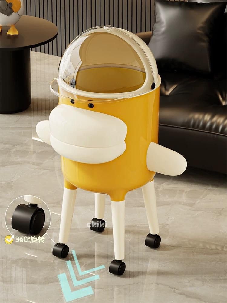 AIR O MATIC Premium Mobile Duck Waste Bin with Flip Dome Lid & 360° Swivel Wheels – Cute Kawaii Rolling Trash Can with Removable Inner Bucket for Kids Room, Nursery, Bedroom & Home Office Decor 2