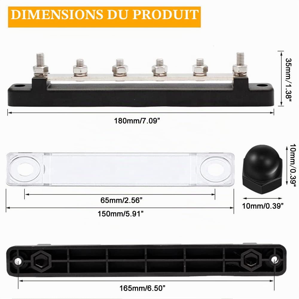 Greluma 1 Paire Barre de bus à 4 bornes, bornier de distribution d'alimentation au sol avec couvercle pour bateau de camping-car, remorque de voiture marine