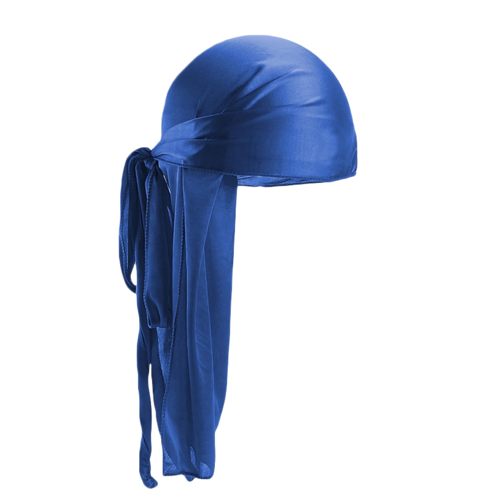 Men Women Stretchable Luxury Wave Cap Extra Long-Tail Headwrap, Silky Satin Pirate Style Bandana (Royal Blue, Freesize)