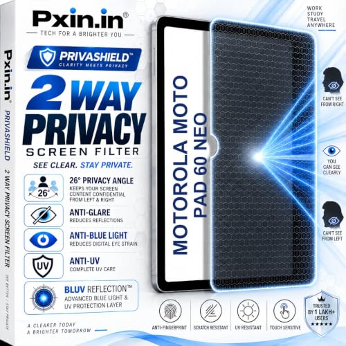 Image of Pxin Tablet Privacy Guard compatible with Motorola Moto Pad 60 Neo | 2 Way Privacy screen protector | Anti Glare | Anti Spy Screen | Anti Bluelight | UV Protect | Eye Protection | Privashield