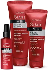 Eudora Kit Siàge Men: Condicionador Cachos e Crespos 200ml + Shampoo Cachos e Crespos 250ml + Oleo Capilar Cachos e Crespos 100ml
