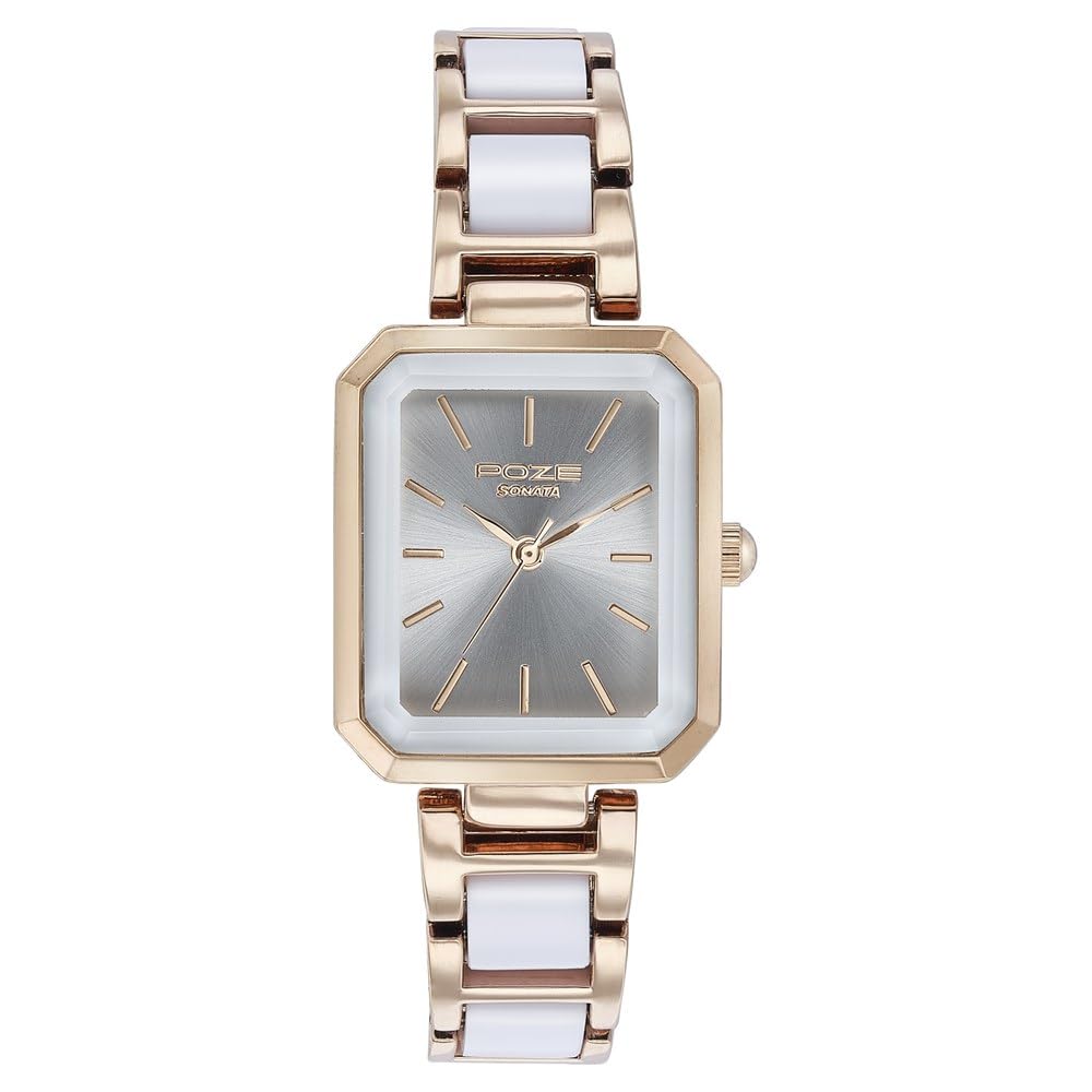 Sonata Poze Quartz White Dial Steel+Rose Gold Metal Strap for Women-SP80094KD01W-image-2