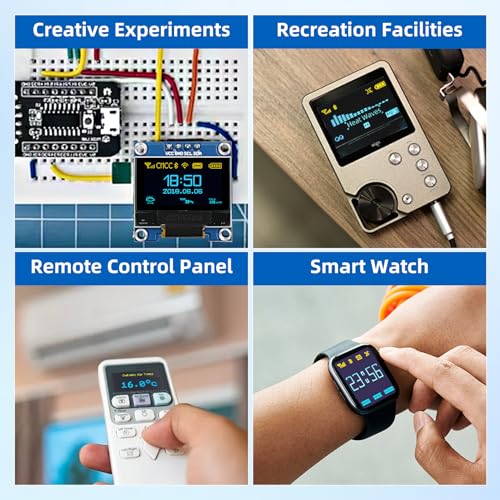 Image of 5 Pcs 0.96 Inch OLED Display Module, 128x64 Pixel I2C SSD1306 Luminous OLED Screen Board Compatible with Arduino Raspberry Pi ESP32(Blue and Yellow)