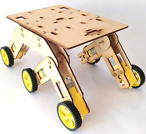 Image of 6 WD Wooden Smart Robot Chassis with Motor, Wheel, Wire, Switch, nutbolts for Engineering Robot Projects (Do It Yourself)